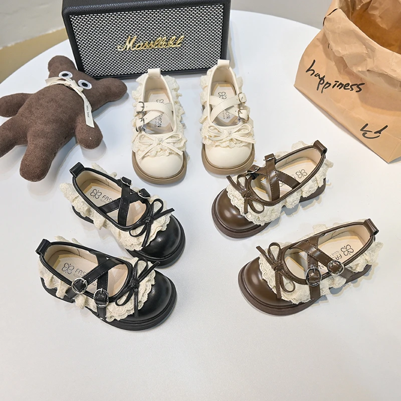 女童日系jk可爱花边蝴蝶结lolita小皮鞋2025春夏新款玛丽珍鞋