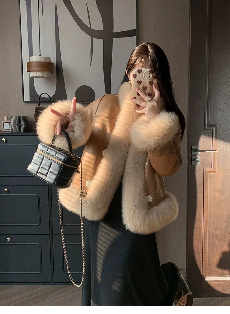 【纪朵研】Y075大毛领短款外套女2025冬季新款派克服年轻款爆款外套