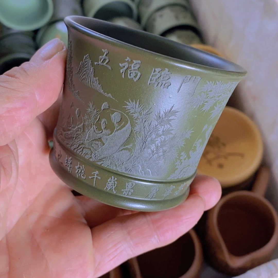 茶杯绿泥紫砂紫砂