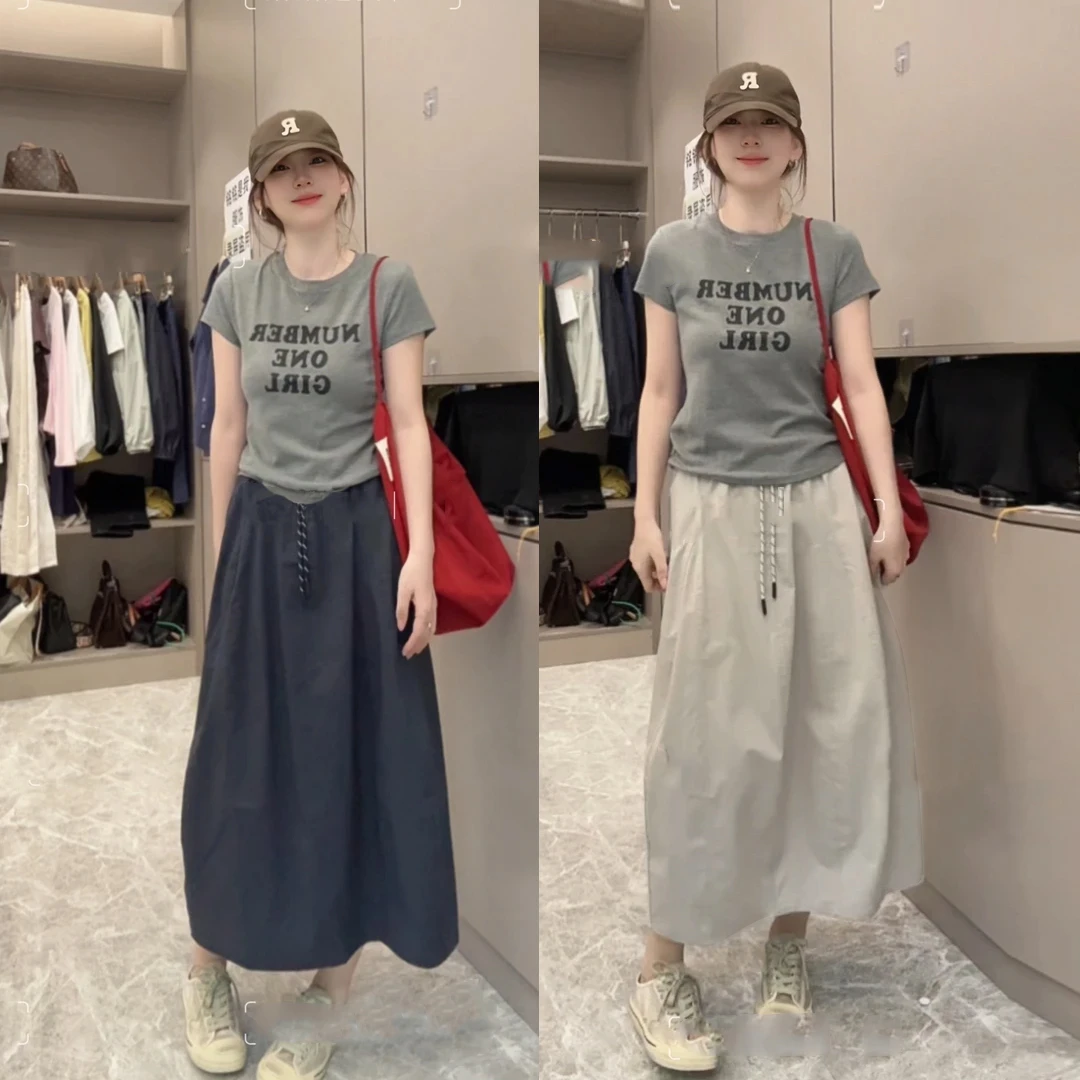 半身裙女拼接裙子简约百搭南瓜裙中长款夏季裙子高腰时尚裙子