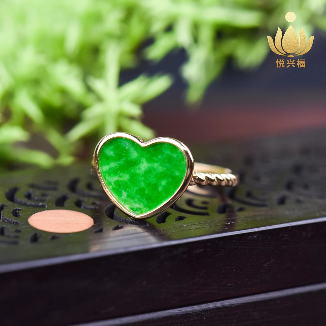 缅甸A货翡翠S925银心形戒指多样性发