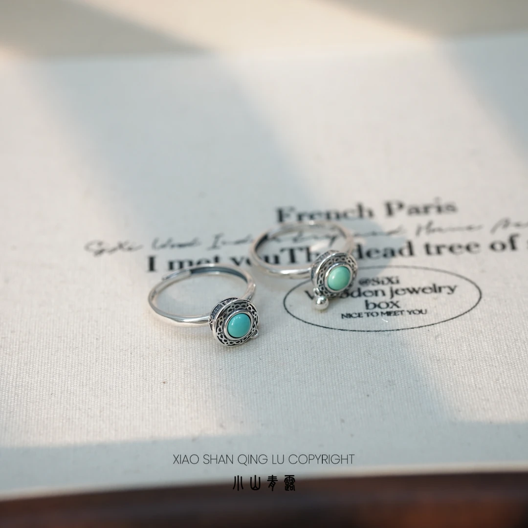 【BLS105】原矿绿松石转经筒开口戒指 S925银镶嵌-多样性发其一