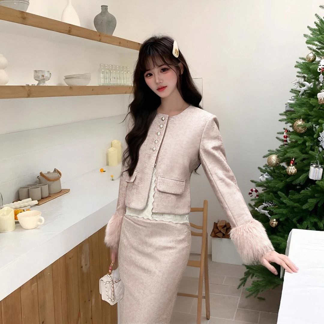 【两件套】【有里布】小香风套装女2025外套半身裙两件套D3995