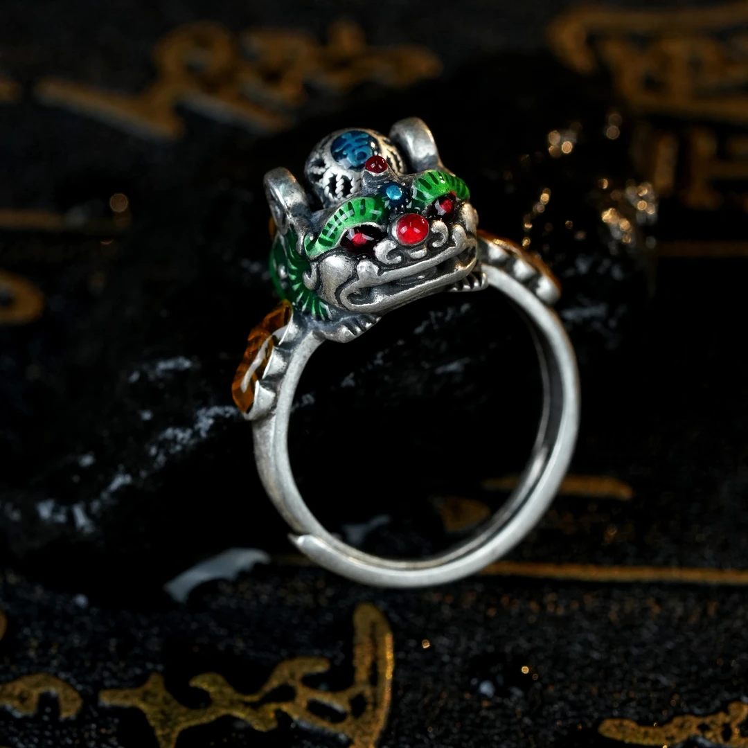 925银珐琅戒指 五色貔貅戒指