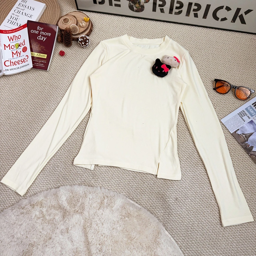 2024秋季新款休闲时尚百搭纯色卡通公仔打底长袖T恤卫衣8469