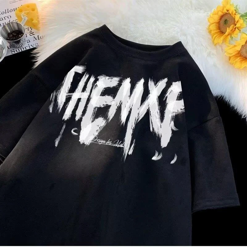 美式高街痞帅仿麂皮短袖t恤男夏季新款重磅休闲百搭上衣宽松半袖