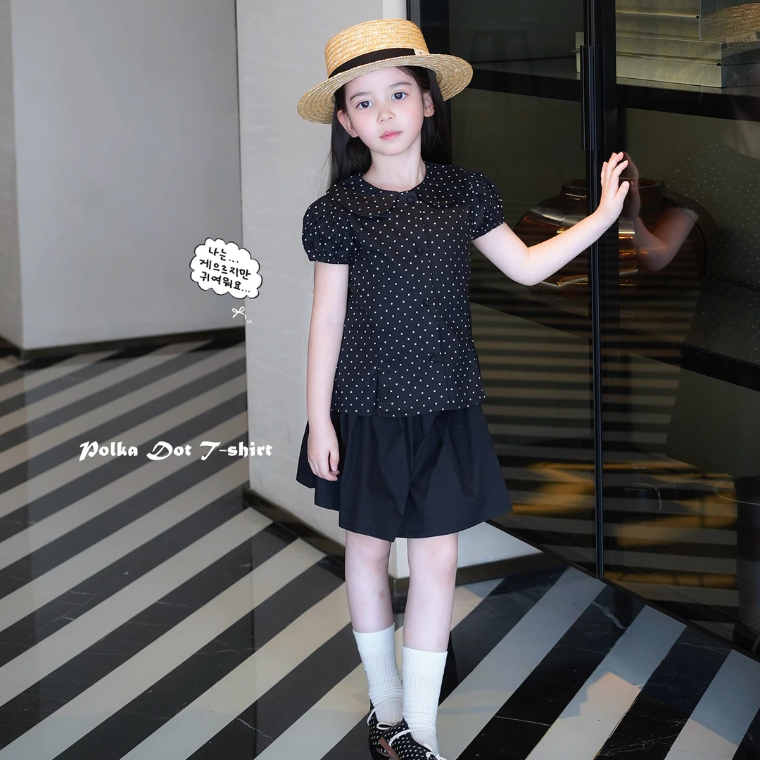 AnnieGirl复古波点娃娃领短袖T恤半裙套装甜美气质女童夏季2026