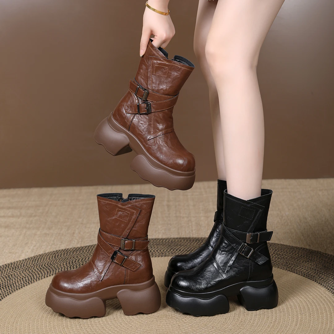 2025新款增高学院风马丁靴纳帕皮秋冬马丁靴休闲风短筒防水台真皮