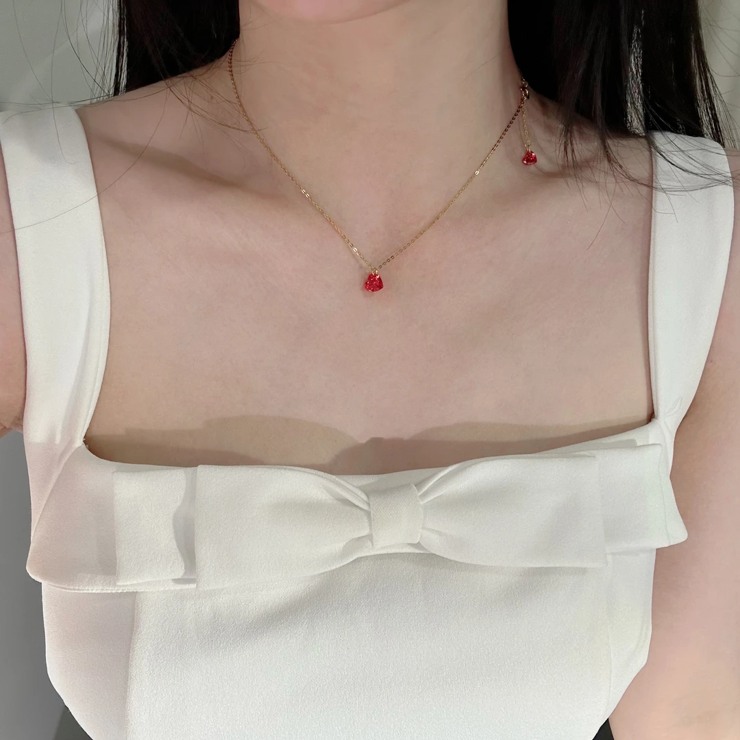 钛钢项链 8713红色斜坠爱心小桃心ins甜美冷淡风锁骨链轻奢小众女