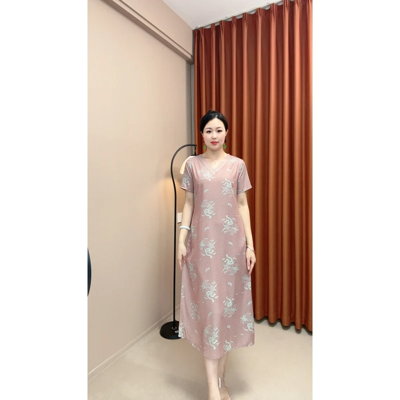图腾YJ20077夏季定制中长款气质遮肉减龄碎花连衣裙