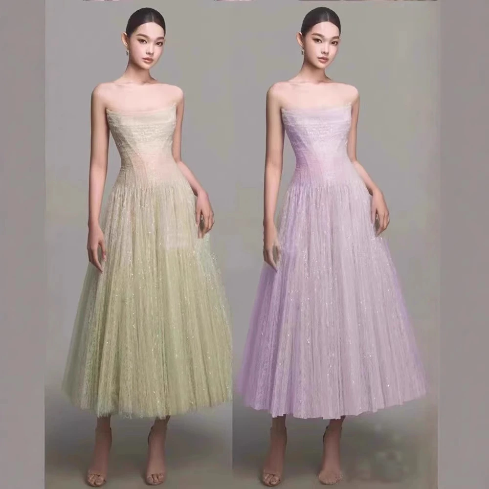 2025年夏越南连衣裙亮片蕾丝网纱鱼骨抹胸连衣裙礼服气质婚礼晏会