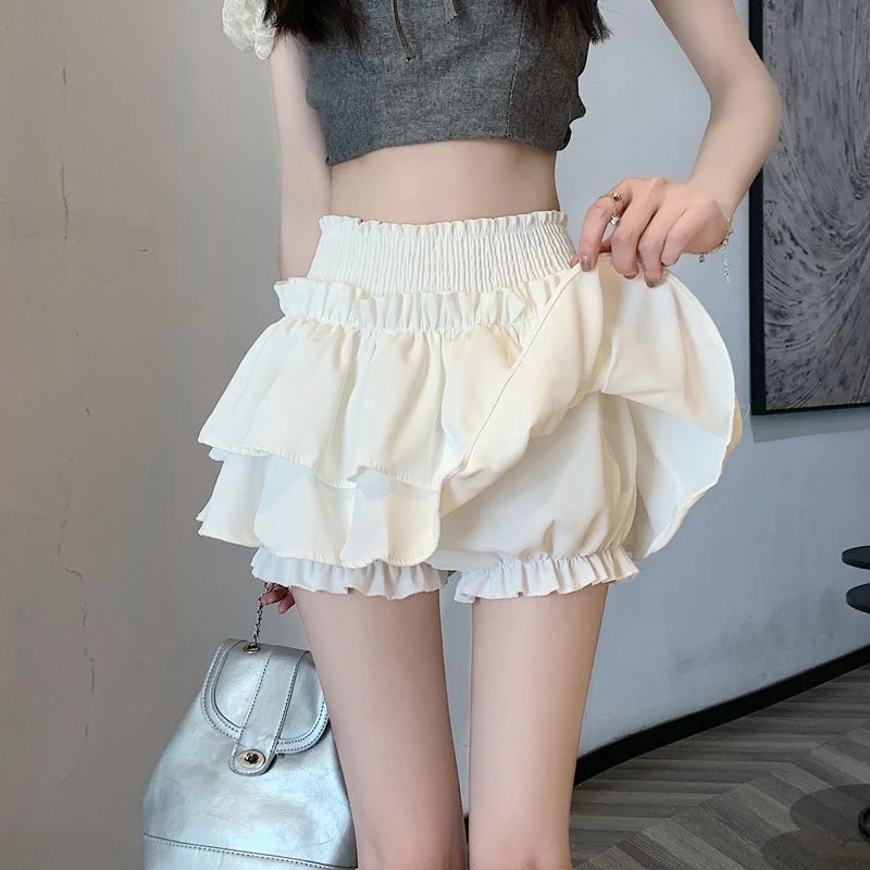 甜美芭蕾风黑色蛋糕半身裙女夏季2025新款洋气松紧高腰木耳边短裙