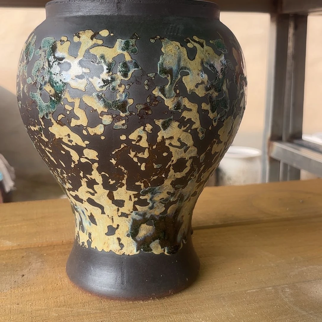 紫砂花盆油画口径16高度27