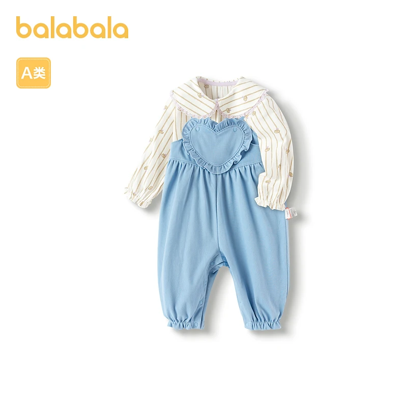 巴拉巴拉女童春秋套装时尚背带裤两件套儿童长袖牛仔