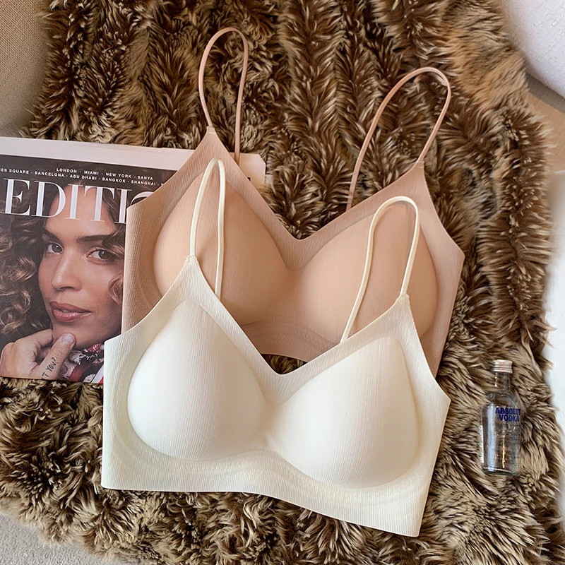 提未苏超薄凉感无痕粉底液透气聚拢内衣女细肩带美背运动背心文胸