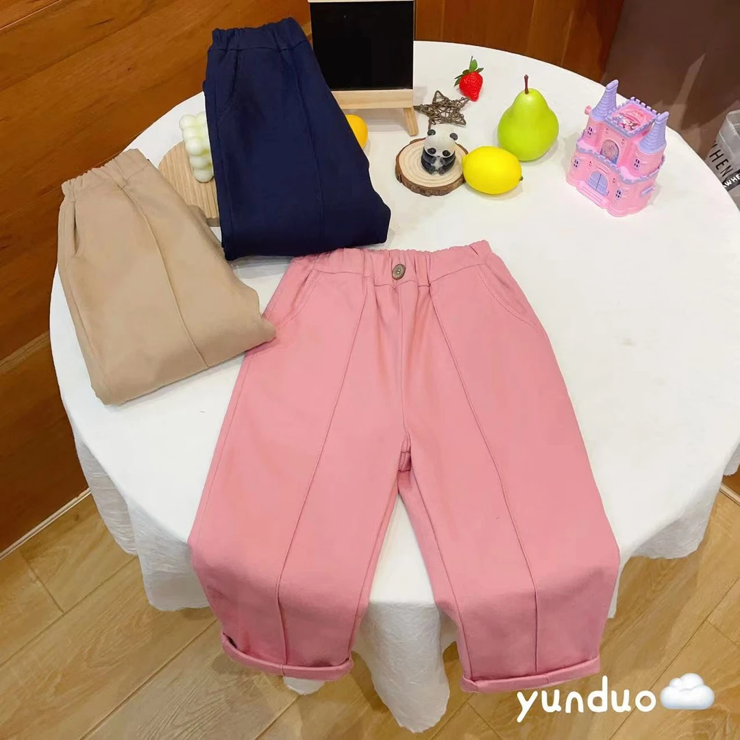 【原韩D】儿童加厚高腰纯色竖条牛仔裤083521