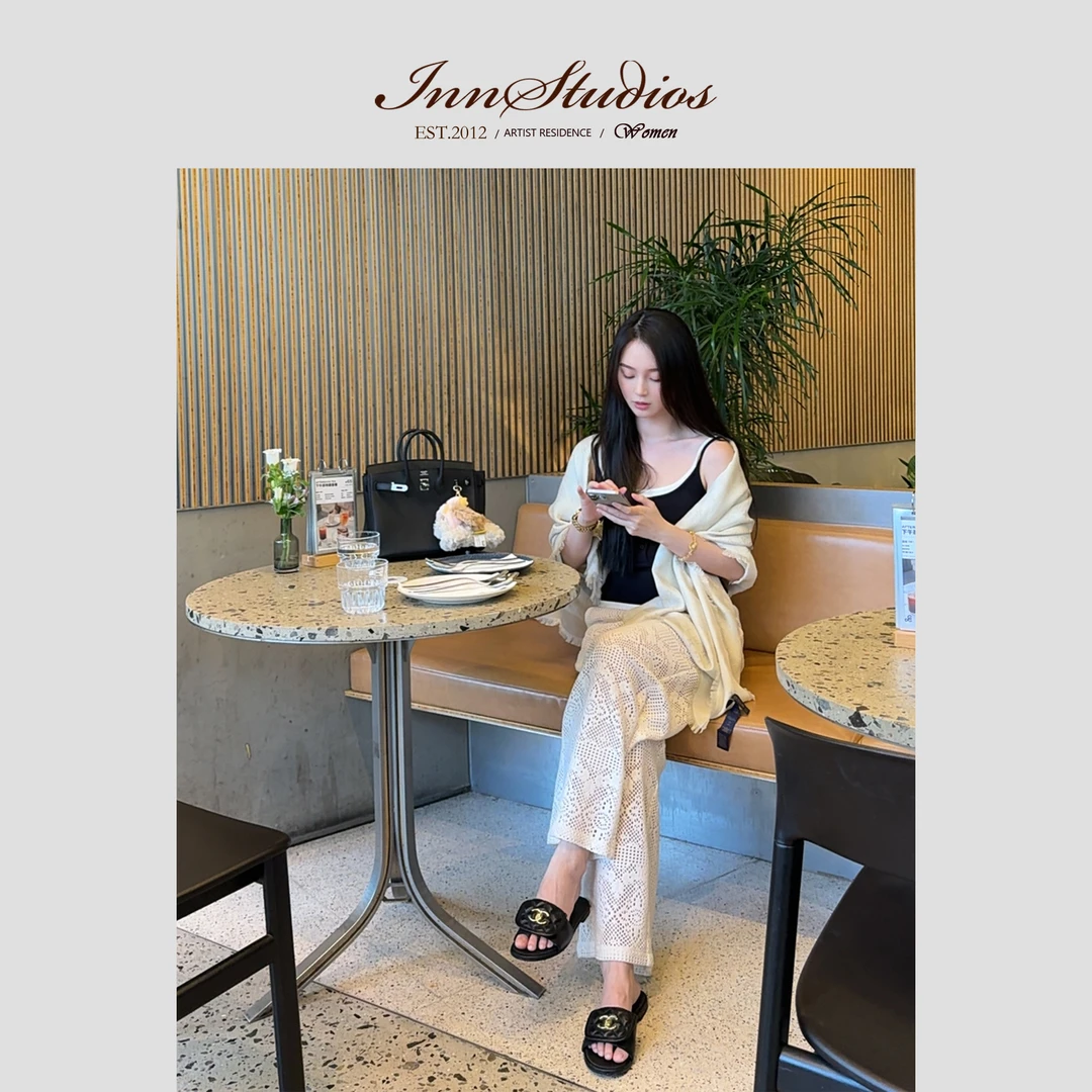 Innstudios 蕾丝镂空钩花直筒裤