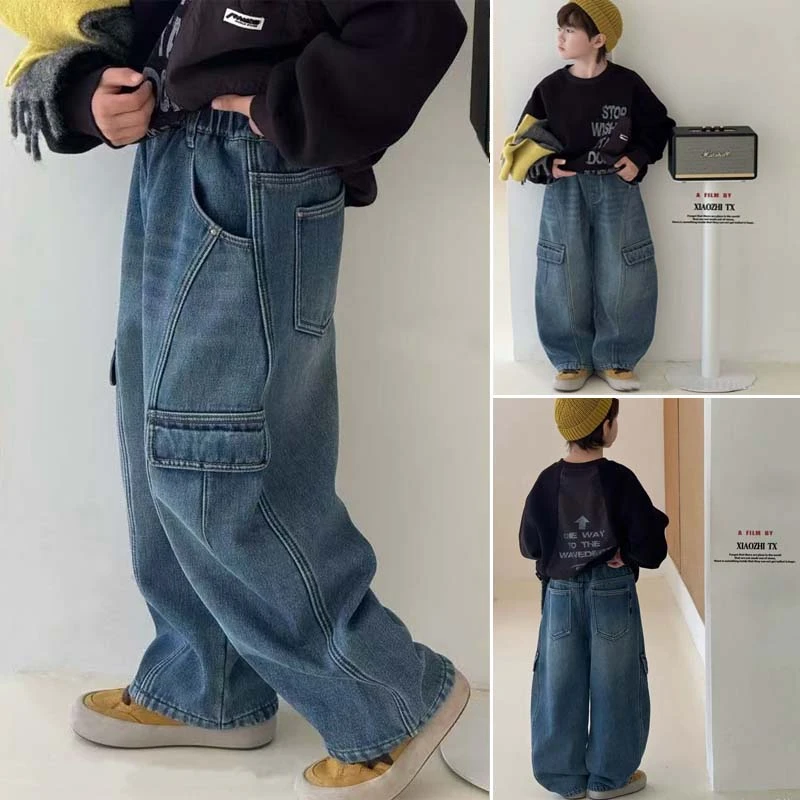 儿童加绒牛仔裤男女童加厚裤子中大童韩版休闲裤洋气宽松棉裤童装