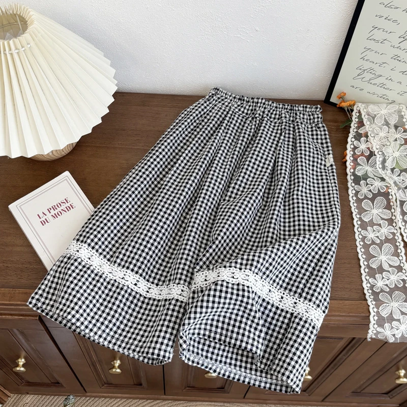女童夏装女孩薄款阔腿裤女宝宝洋气格子裤防蚊裤儿童夏季裤子童装