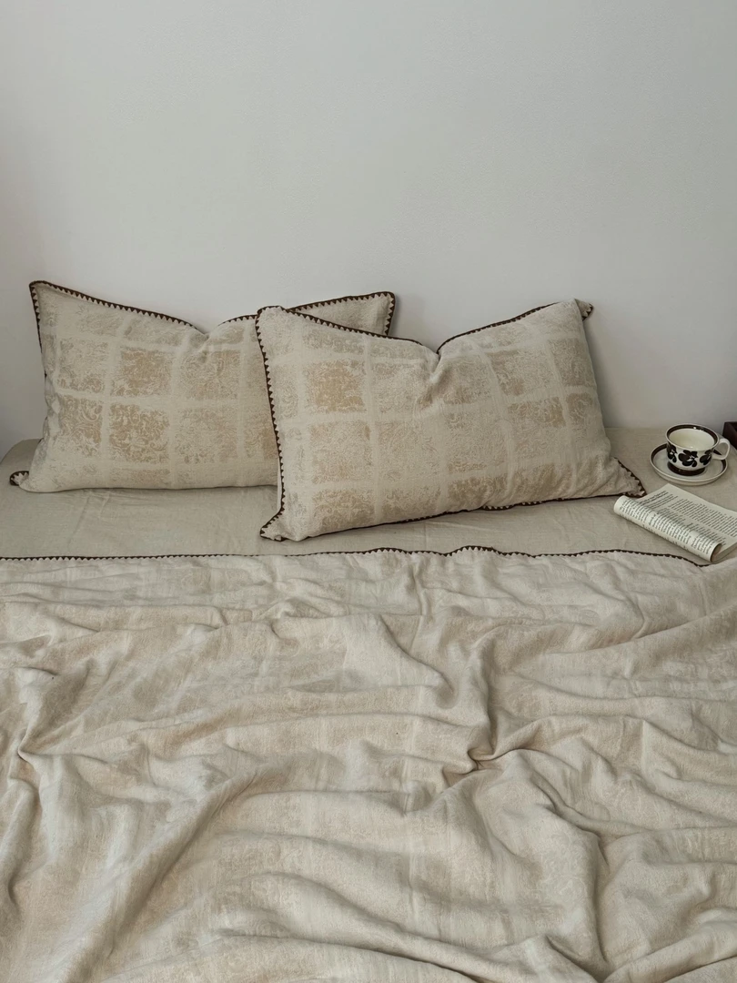 巴洛克-法式轻奢麻本色棉麻风色织四件套棉麻床单床笠套件