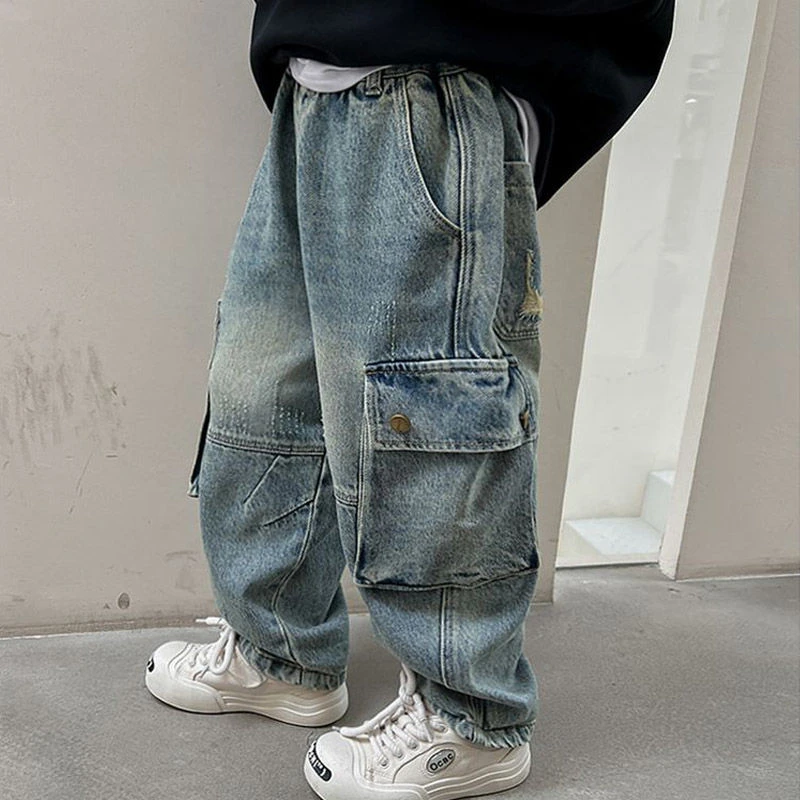 童装工装牛仔裤男童2025春季新款潮流大口袋休闲裤中大童长裤