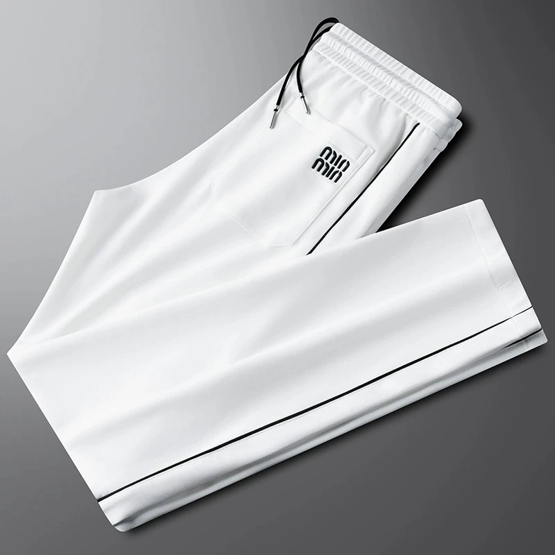 休闲裤男士夏季2025新款时尚感字母刺绣白色修身透气卫裤潮运动裤
