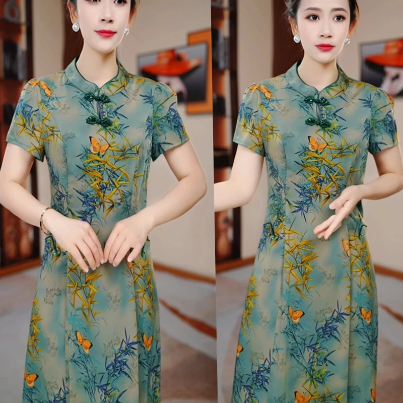 2025时尚夏季新款遮肉显瘦修身气质中长款连衣裙优雅复古洋气气质