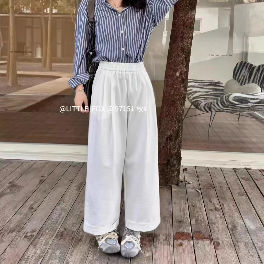 小个子宽松显瘦卷边直筒裤休闲阔腿裤