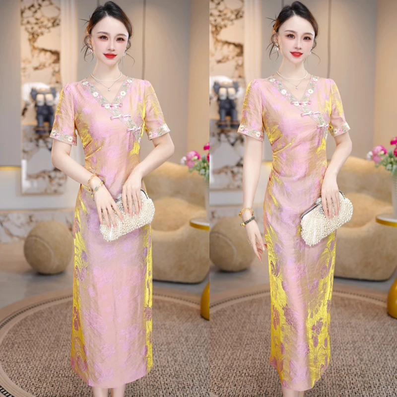 【金粉世家】2025年夏季新款蕾丝拼接旗袍连衣裙气质高端不挑人