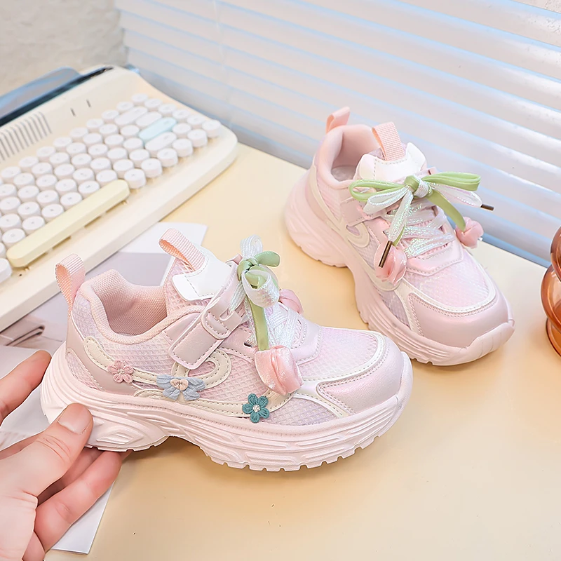 儿童运动鞋新款2025春秋季舒适透气中大童花朵时尚休闲鞋女童童鞋