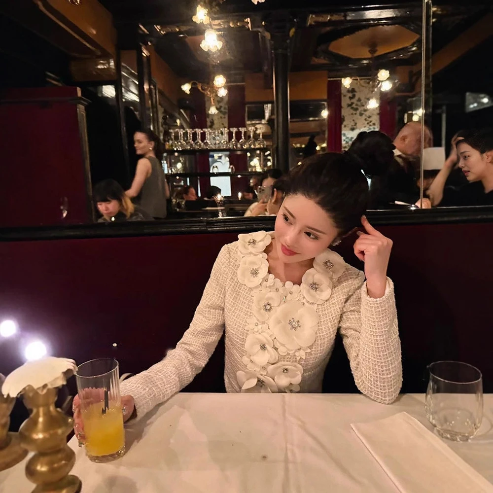 2025新款重工花朵千金小香粗花呢外套立体山茶花修身名媛气质上衣