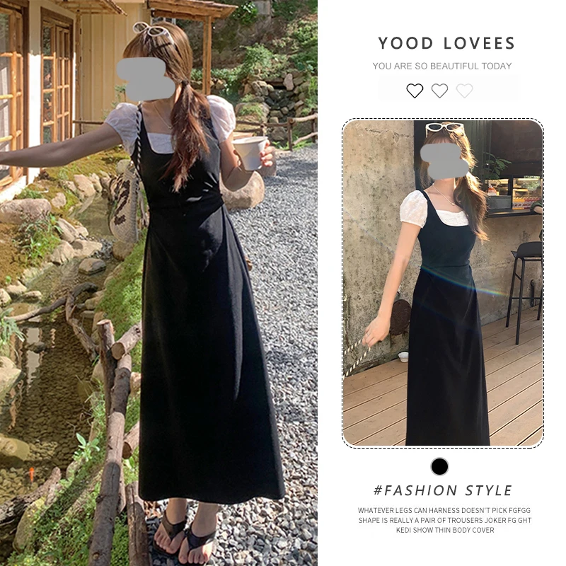 假两件吊带连衣裙女2025新款夏季休闲靓mm设计感小众收腰显瘦裙子