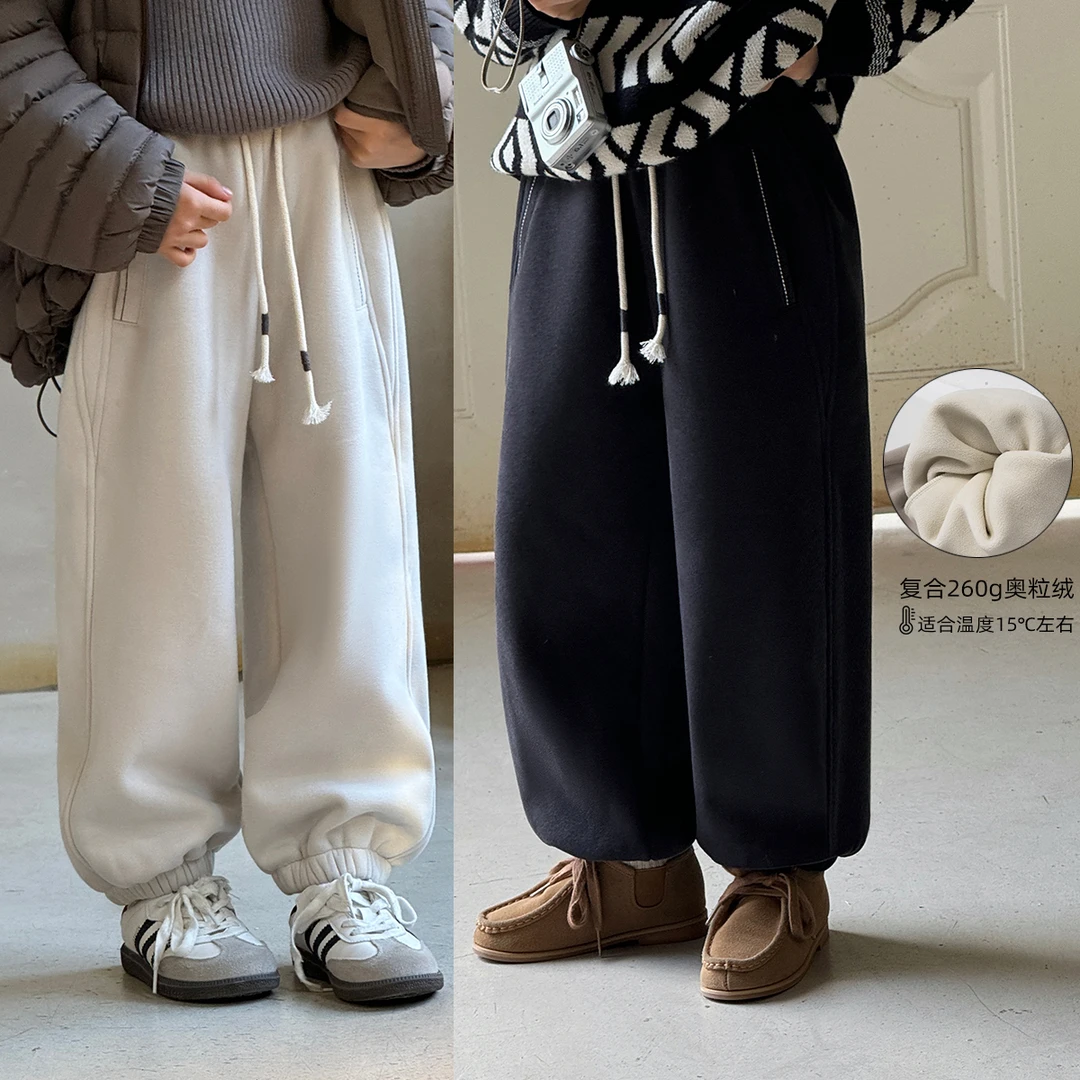 现货「麦麦秋」【点线面】暖冬绒女中大童冬季运动束脚卫裤GD2530