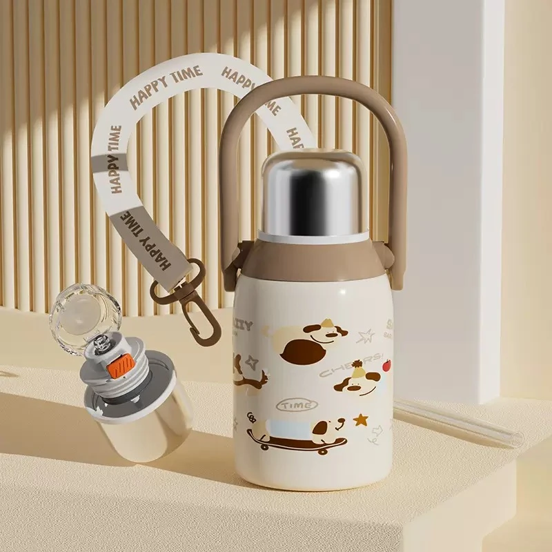 治愈小狗高颜值男女学生316不锈钢大容量便携斜挎户外保温杯