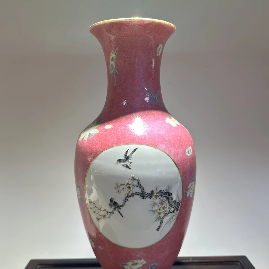 漂亮粉彩花鸟瓶居家摆件#...