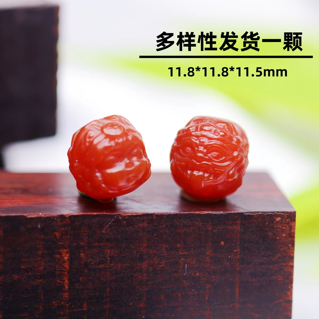 精工雕刻满色满肉红玛瑙扎基拉姆头圆珠南红手串配珠前世今生挂件