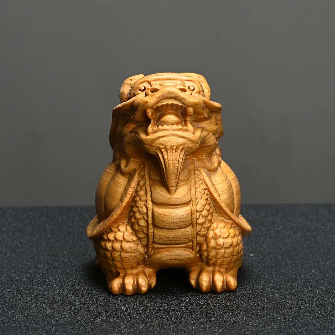 崖柏高油祥瑞龙龟小摆件高6.6cm实木雕刻招财纳福瑞兽家居装饰品
