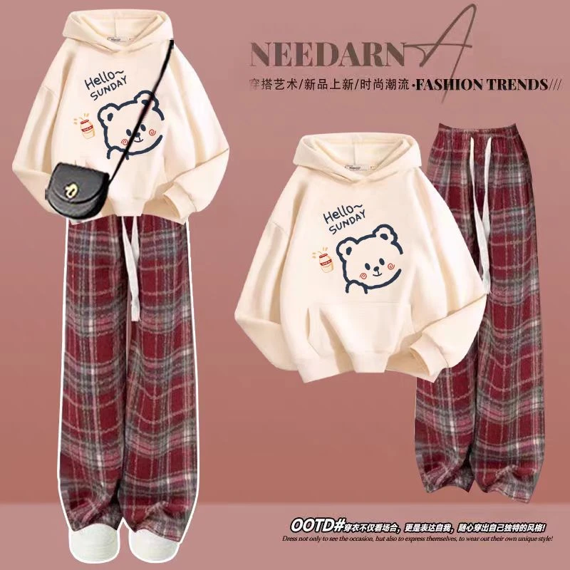 初中生6-18岁少女2025春秋时尚套装减龄连帽上衣裤秋冬宽松两件套