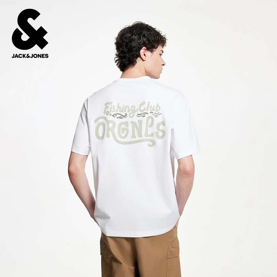 杰克琼斯男装秋季新款T恤舒适纯棉百搭宽松日常精致刺绣短袖上衣