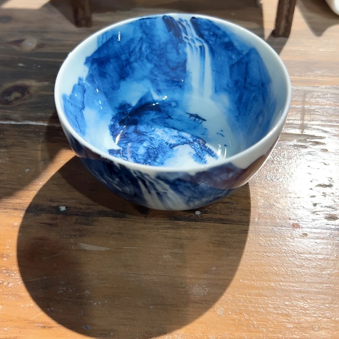 杯星*青花手绘山水主人杯