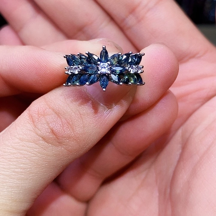 蓝宝石戒指银S925镶嵌糖***妹11111