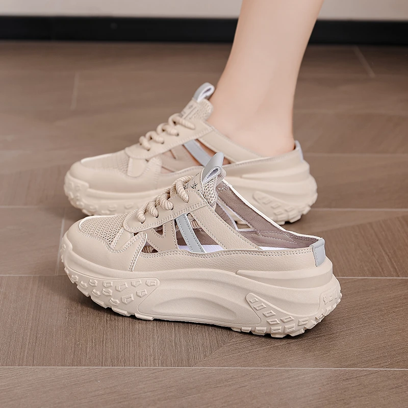 2025新款百搭半托外穿凉鞋休闲鞋夏季透气镂空半托鞋爆款网面女鞋