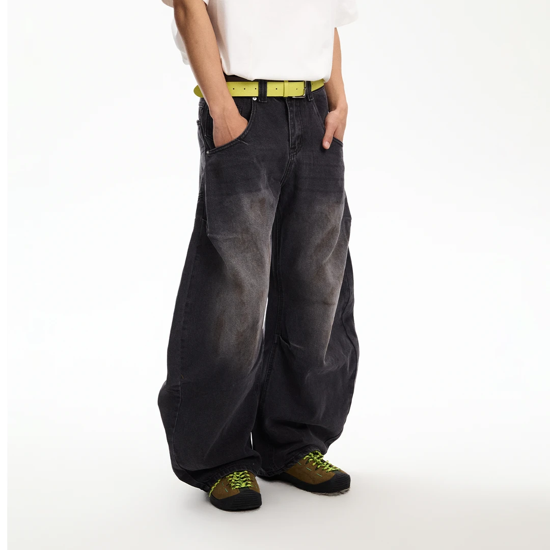 江南先生美式复古水洗弯刀裤春季男女情侣宽松百搭阔腿休闲裤9373