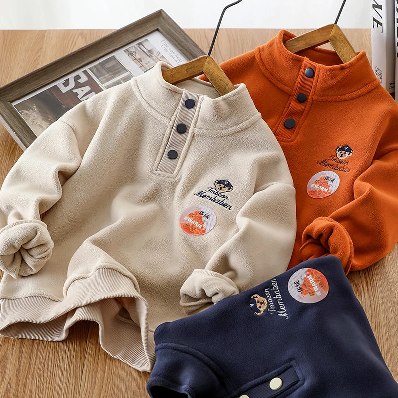 男女童双面奥粒绒卫衣2025秋冬新款加厚一体绒开扣立领中大童上衣