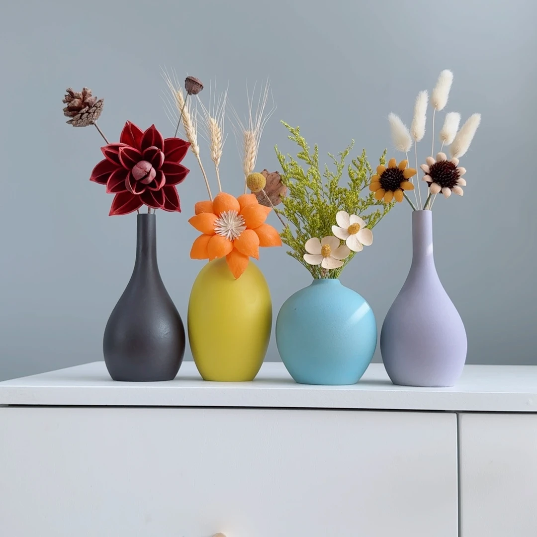 摆件陶瓷小花瓶摆件含花总高约20-30cm