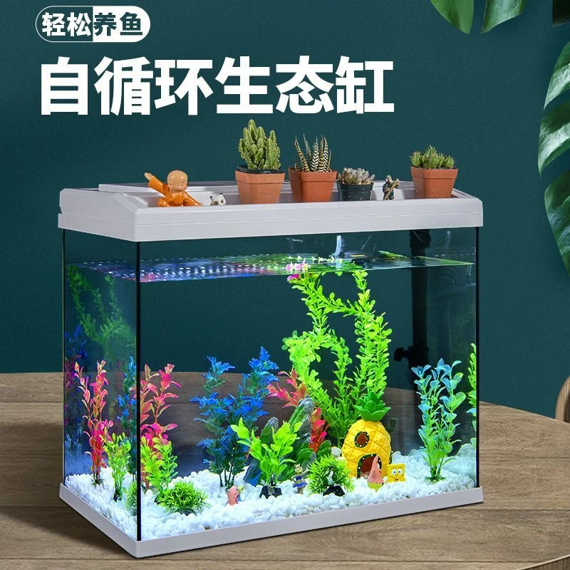 620新款自循环金鱼缸玻璃小型桌面客厅家用免换水过滤生态水族箱