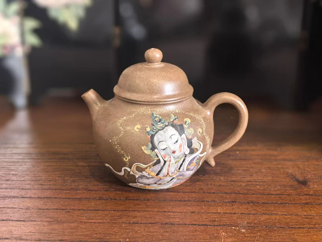 《菩》静心 原矿老段泥 150CC精美手制 超精工泥绘 画随壶传