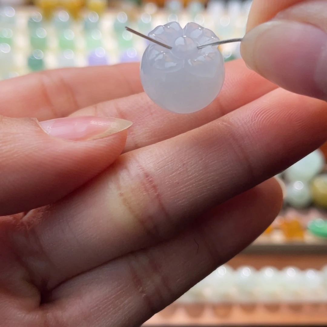 翡翠散珠白冰柿子，事事如意14-12.8mm