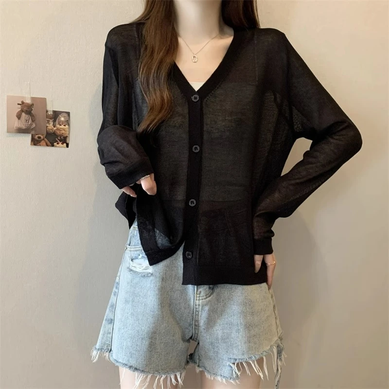 大码胖MM200斤空调罩衫披肩长袖防晒衫冰丝薄款针织开衫纽扣外套