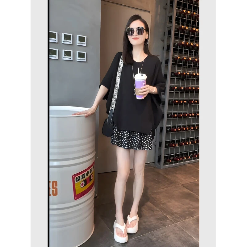 今年流行女装2025新款微胖宽松显瘦休闲时尚波点短裙两件套装裙女